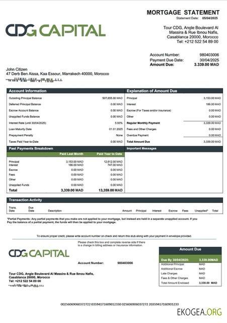 Modèle Word et PDF de relevé hypothécaire Maroc CDG Capital